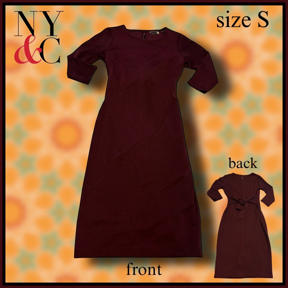 NEW YORK & COMPANY deep burgundy long sleeve semi professional DRESS size S